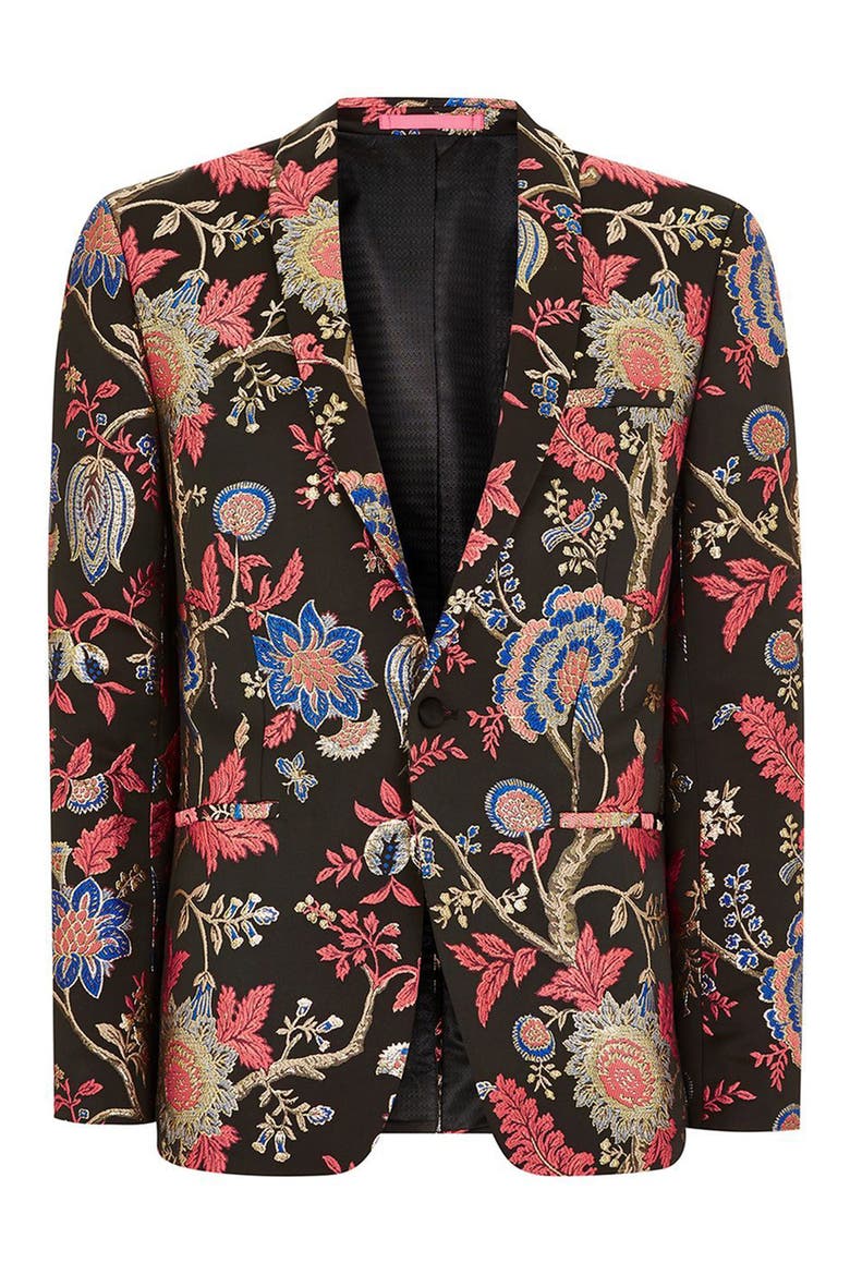 Classic Fit Floral Print Suit Jacket, Alternate, color, BLACK MULTI