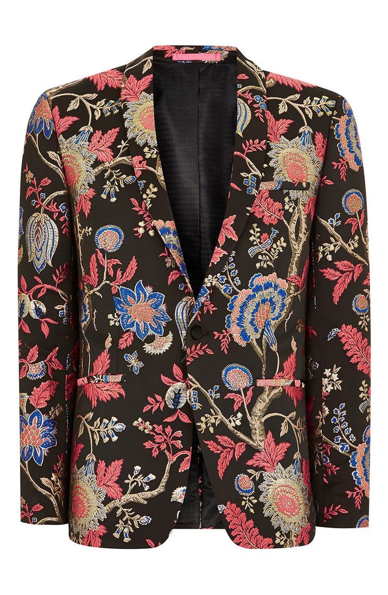 Topman Classic Fit Floral Print Suit Jacket, Alternate, color, 