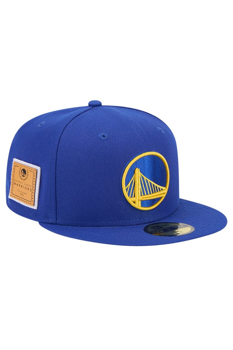 Men's New Era Royal Golden State Warriors Court Sport Leather Applique 59FIFTY Fitted Hat, Main, color, Royal