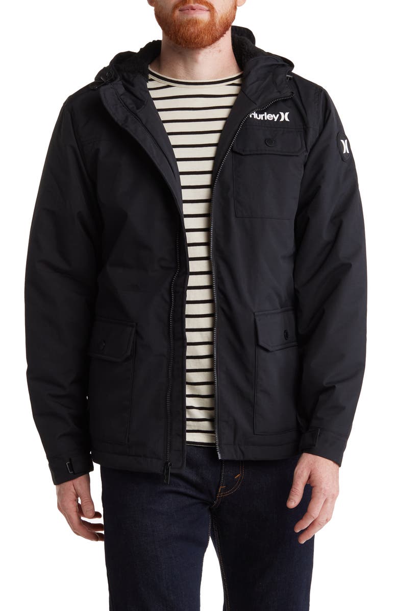 Hurley Vinson Faux Shearling Jacket, Main, color, Black