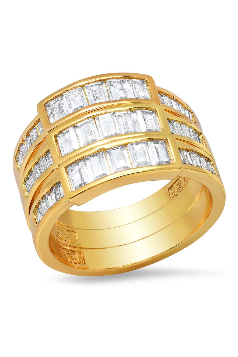 18k Gold Plated Stainless Steel Simulated Diamond Baguette Ring, Main, color, YELLOW