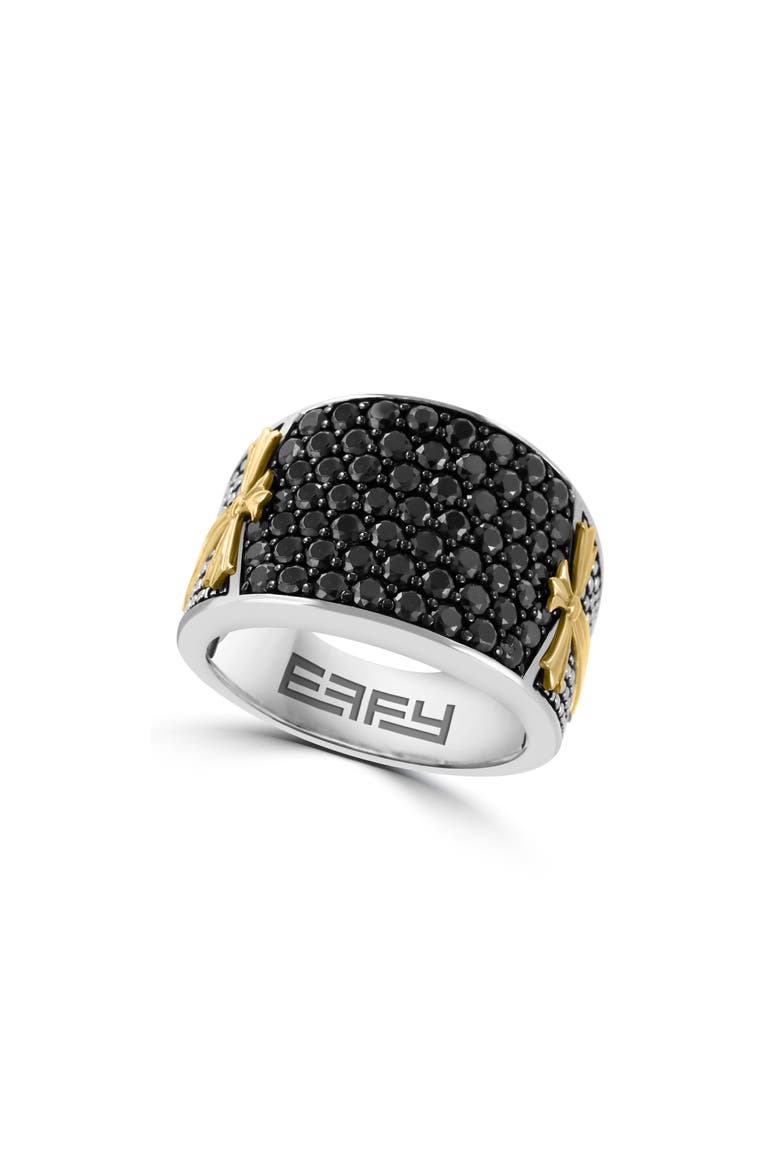 Men's Black Spinel Cross Two-Tone Ring, Main, color, BLACK