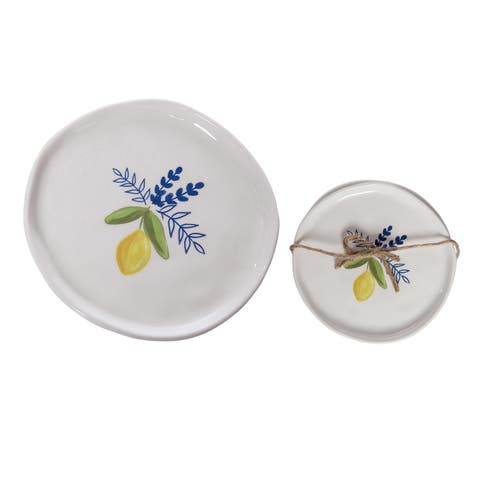 Ceramic Appetizer Plate Set of 4 Citrus Multicolored for Spring Serving and Entertaining