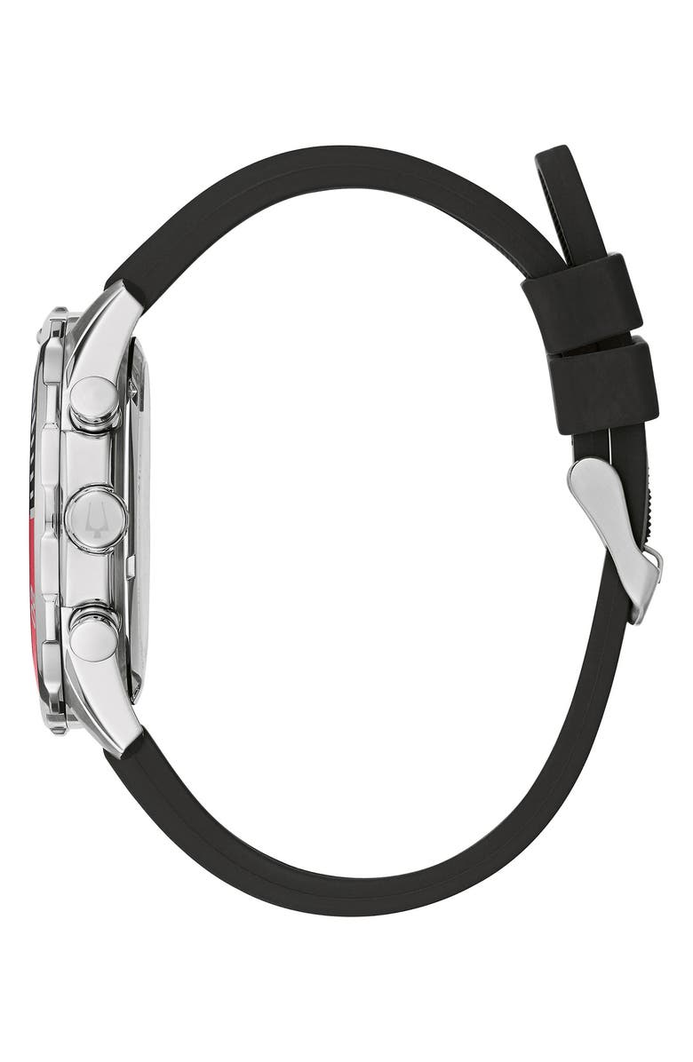 BULOVA 44mm Chronograph Silicone Strap Watch, Alternate, color, Black