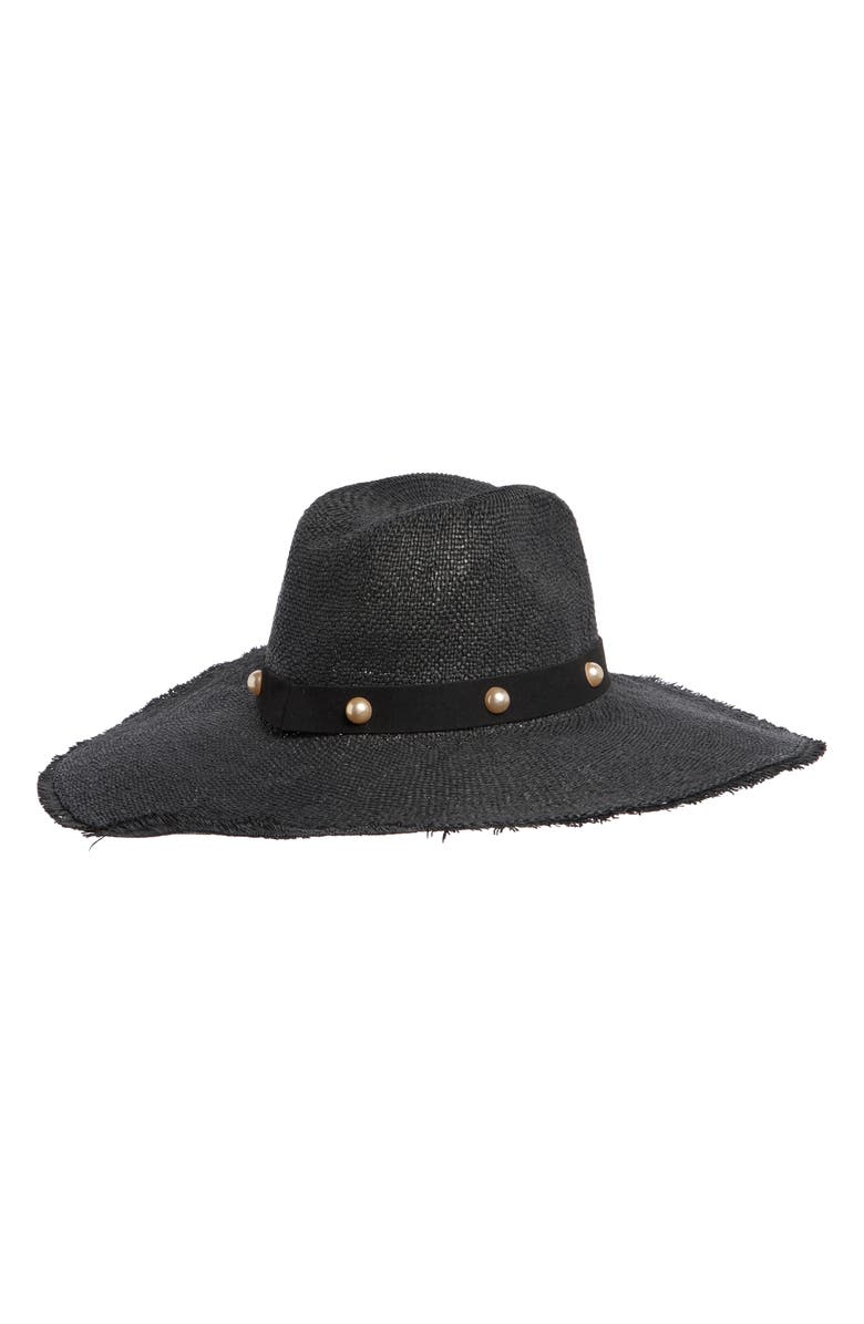 Steve Madden Boho Glam Studded Straw Hat, Alternate, color, Black