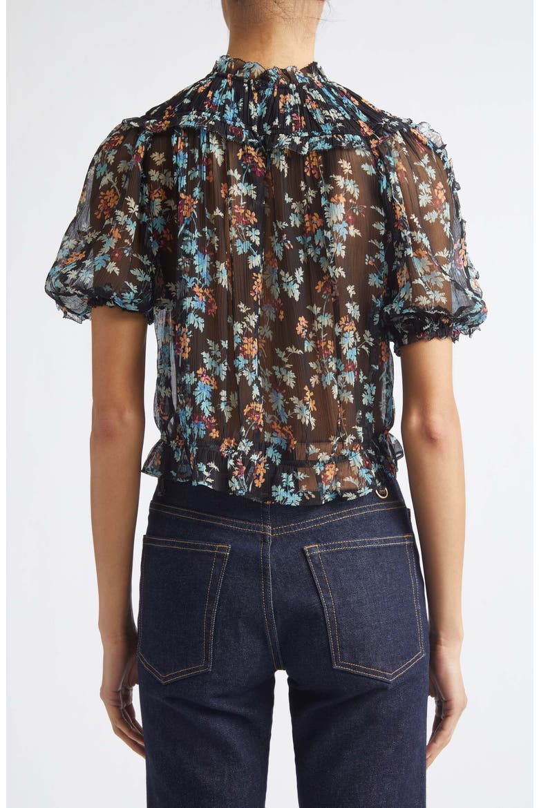 Solenne Puff Sleeve Silk Top, Alternate, color, NIGHTSHADE