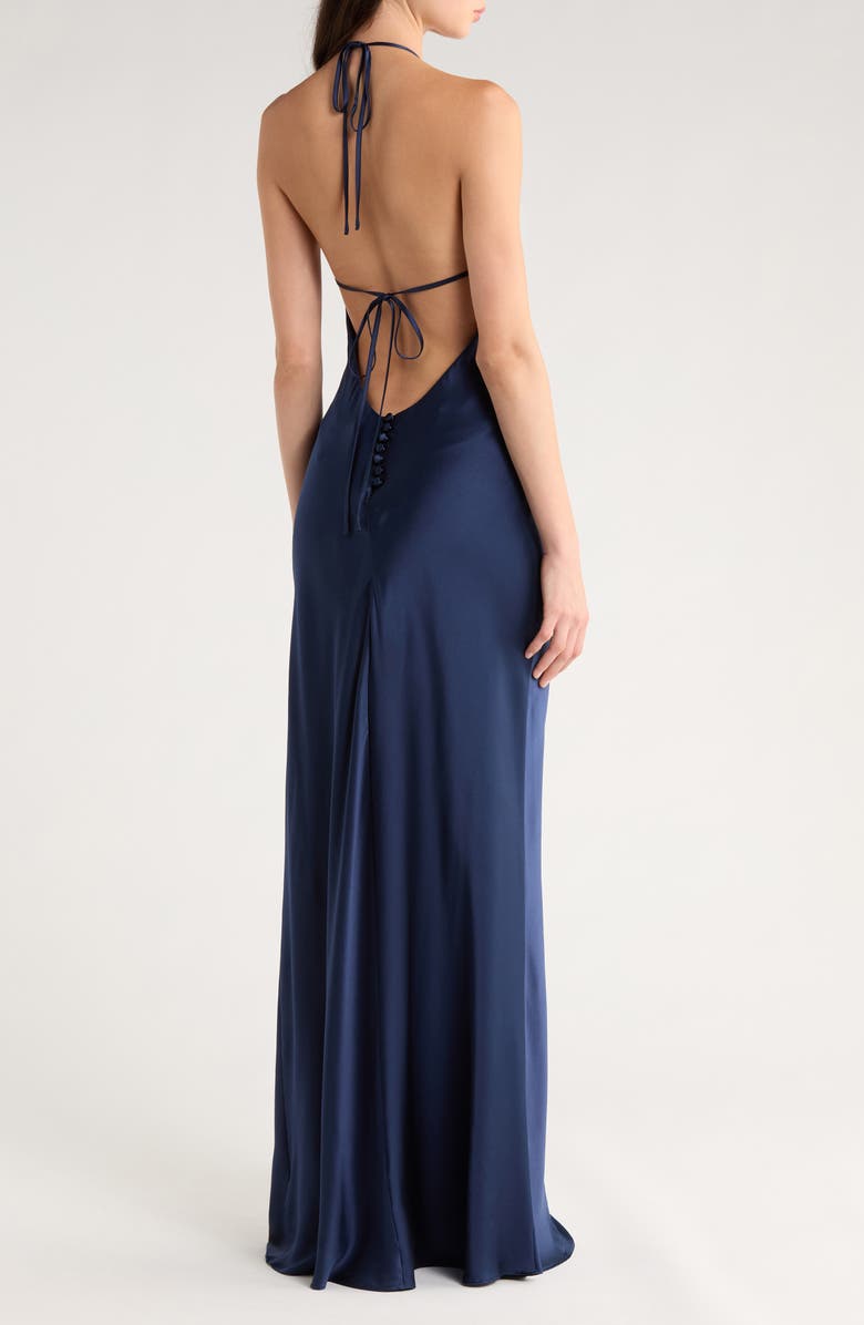 Reformation Jeany Silk Charmeuse Halter Dress, Alternate, color, Navy