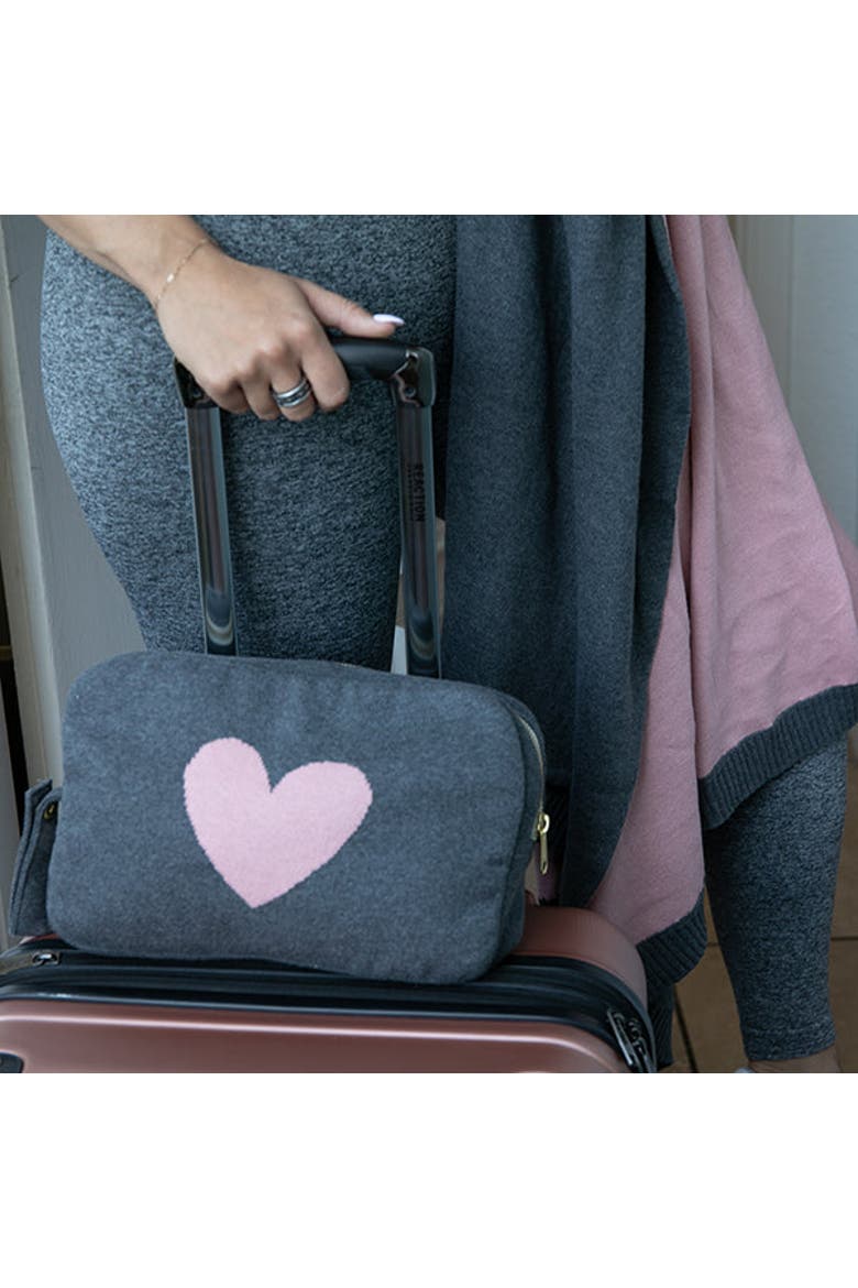 Hearts Reversible Organic Cotton Travel Blanket and Eye Mask Set, Alternate, color, Pink