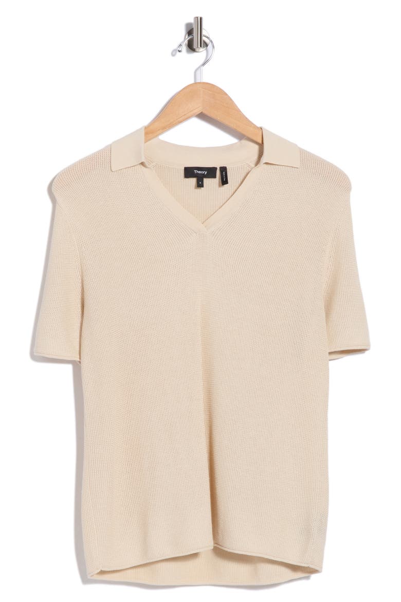 Open Collar Short Sleeve Sweater, Alternate, color, SAND