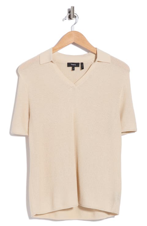 Open Collar Short Sleeve Sweater