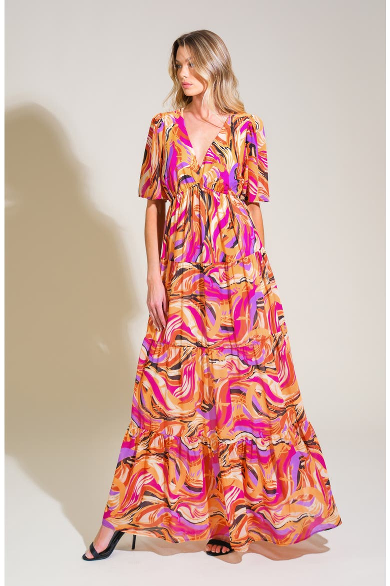 Print Maxi Dress, Alternate, color, MUSTARD MAGENTA