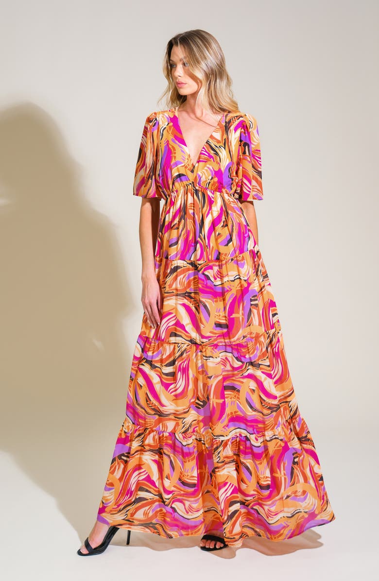 FLYING TOMATO Print Maxi Dress, Alternate, color, Mustard Magenta