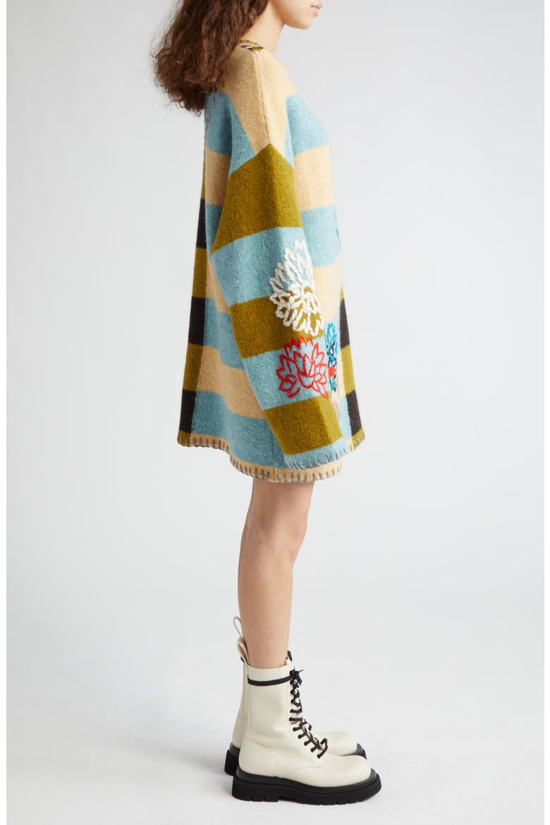 Chryssy Kissy Embroidered Long Sleeve Wool Blend Sweater Dress, Alternate, color, SKY/ OLIVE