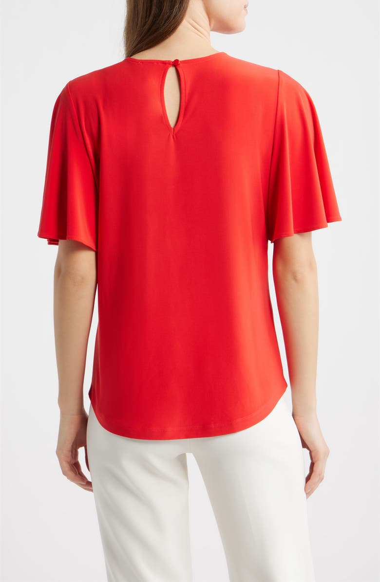 Anne Klein Pleat Neck Bell Sleeve Top, Alternate, color, Begonia Red