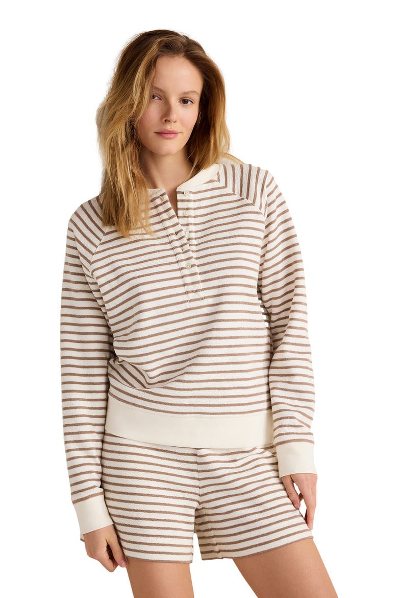 Cotton Blend Textured Henley, Main, color, Ivory/Sugar Chestnut