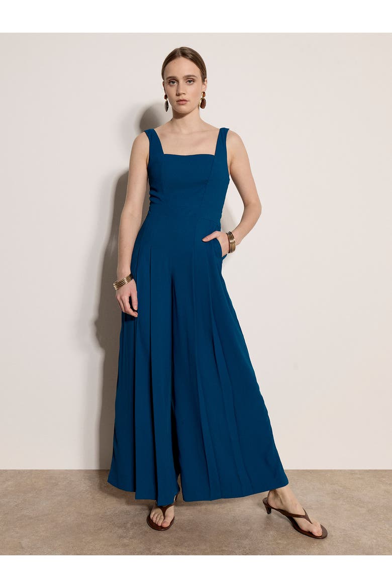 Shirred Back Wide Leg Jumpsuit, Alternate, color, Blue