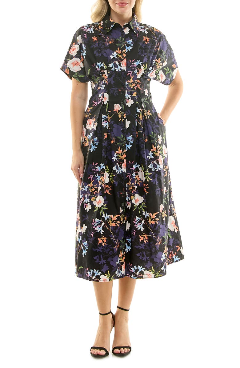 Nicole Miller Printed Stretch Cotton Shirtdress, Main, color, 