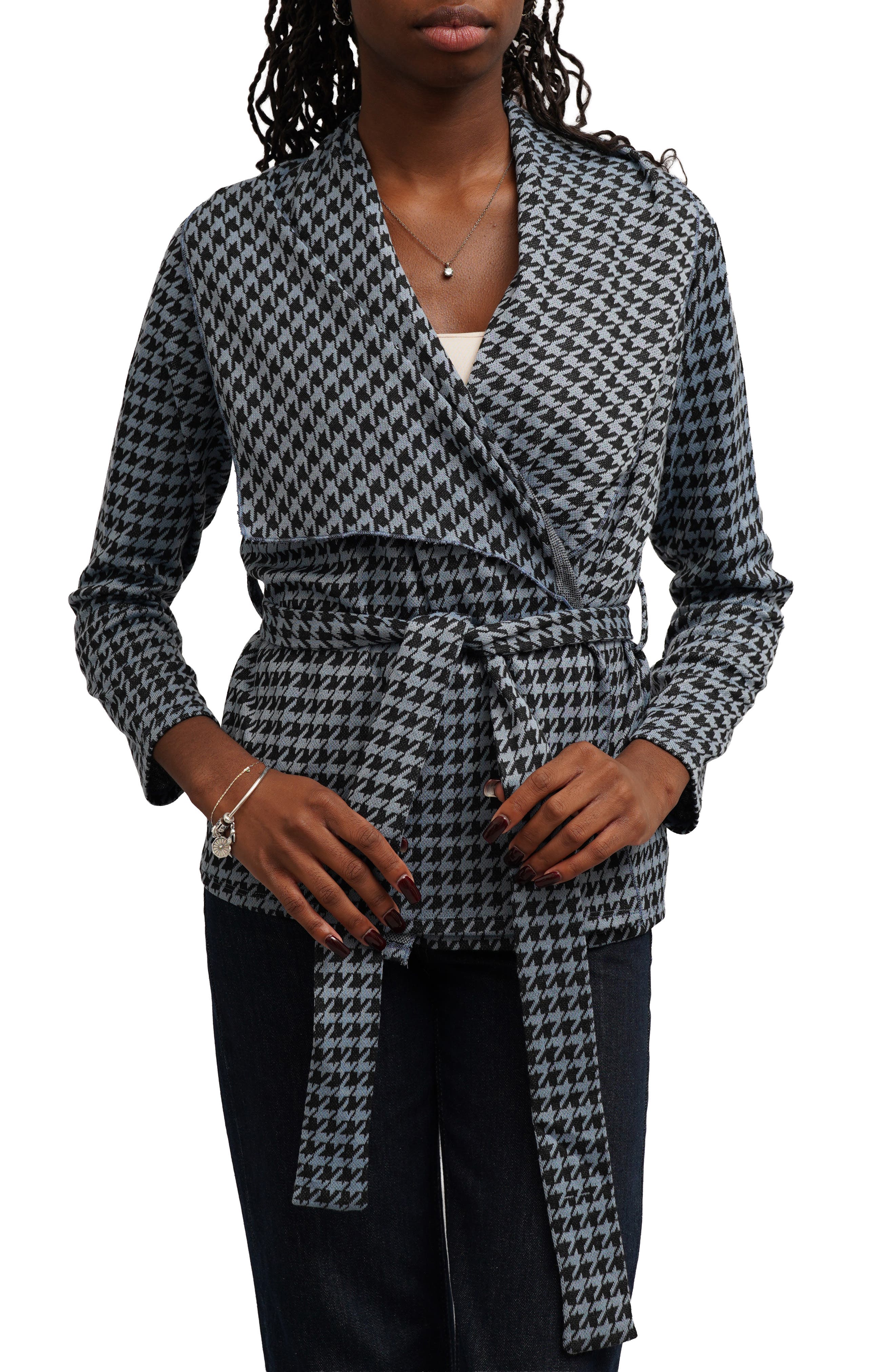 Houndstooth A-Line Knit Shirtjacket