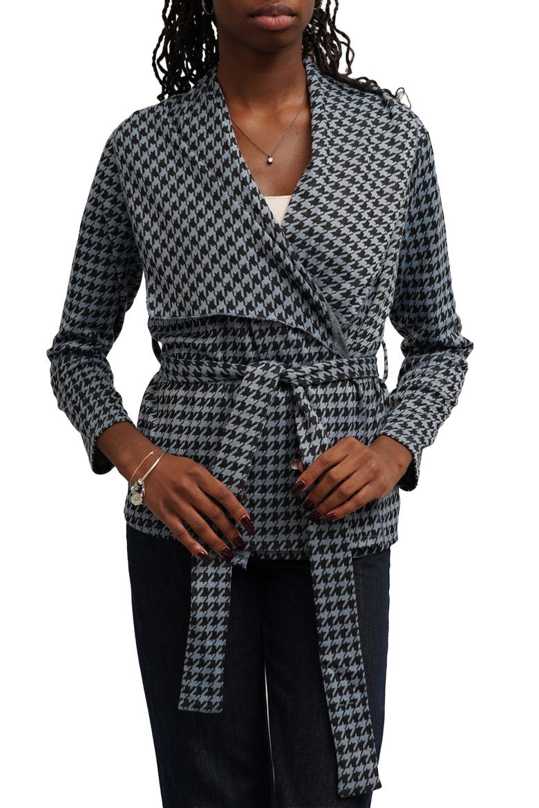 Houndstooth A-Line Knit Shirtjacket, Main, color, BLUE