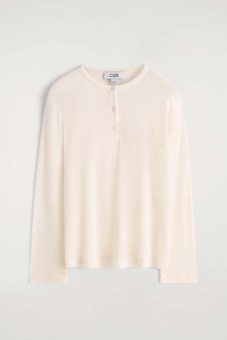 Ribbed Wool Henley Top, Alternate, color, IVORY