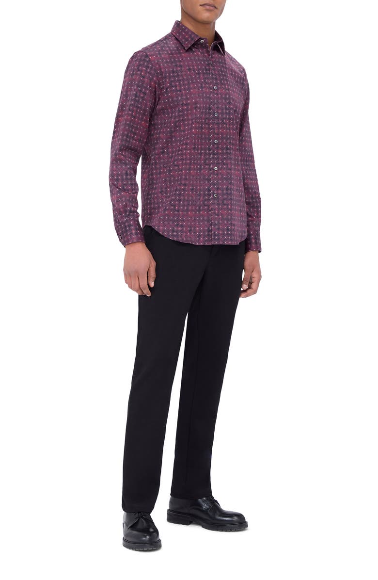 Bugatchi Julian Shaped Fit Geometric Cotton Button-Up Shirt, Alternate, color, Cabernet