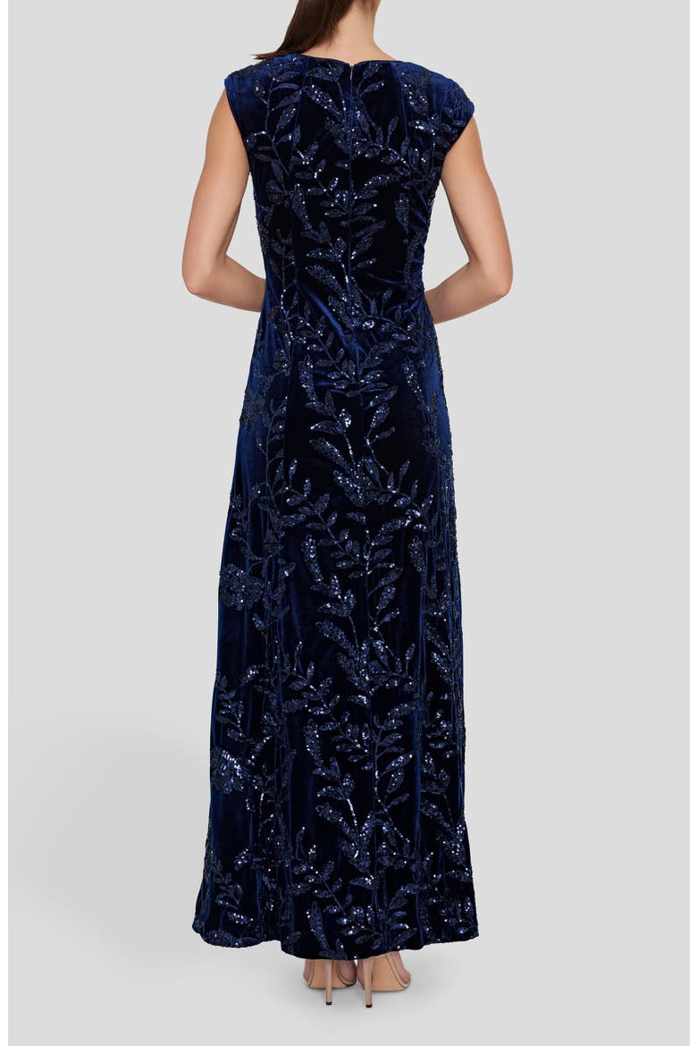 Sequin Velvet Gown, Alternate, color, NAVY