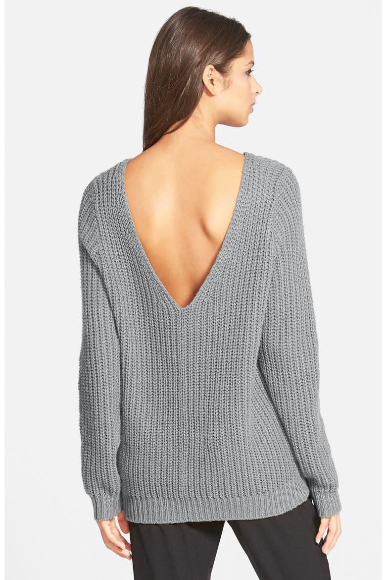 Shaker Stitch V-Back Sweater, Main, color, GREY MEDIUM HEATHER