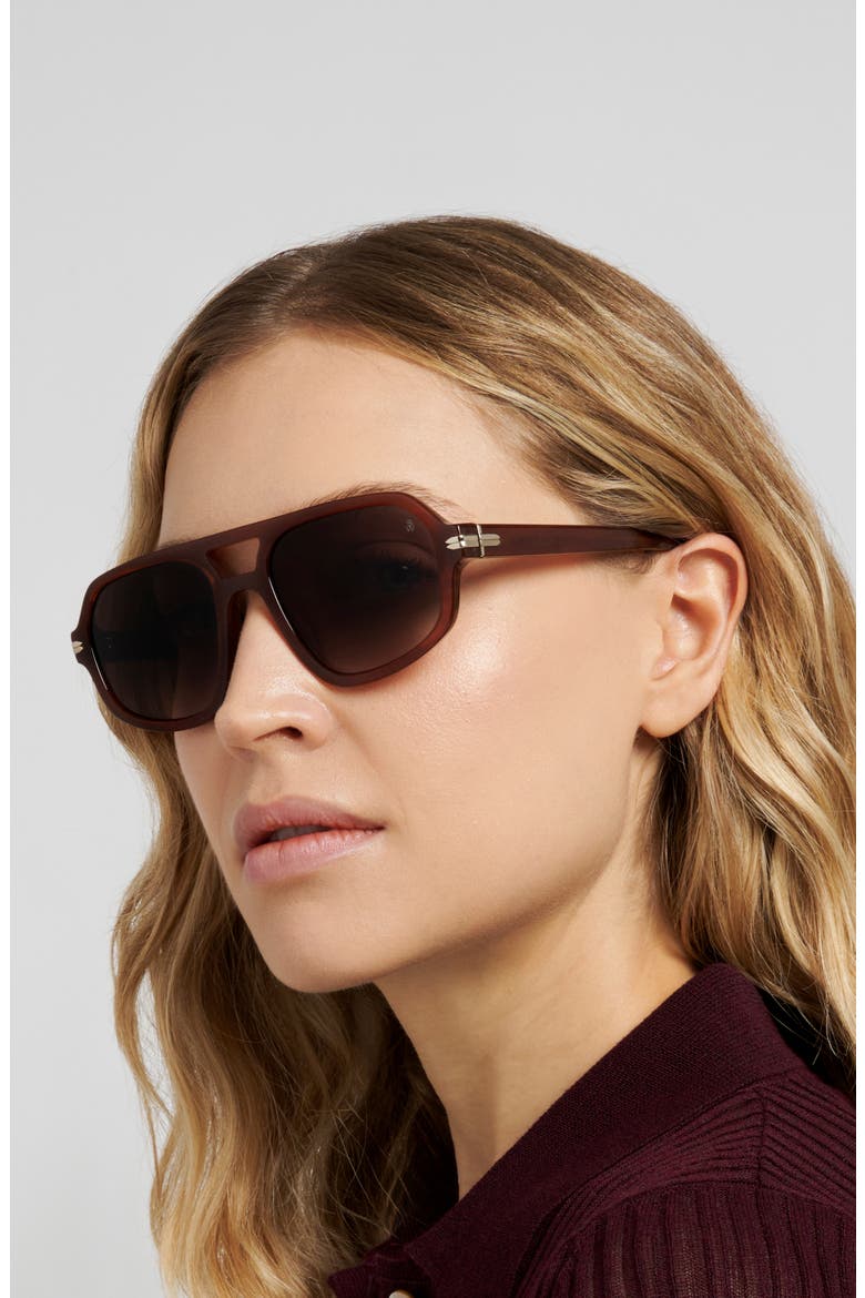 54mm Gradient Rectangular Aviator Sunglasses, Alternate, color, HAVANA BROWN/ BROWN SF
