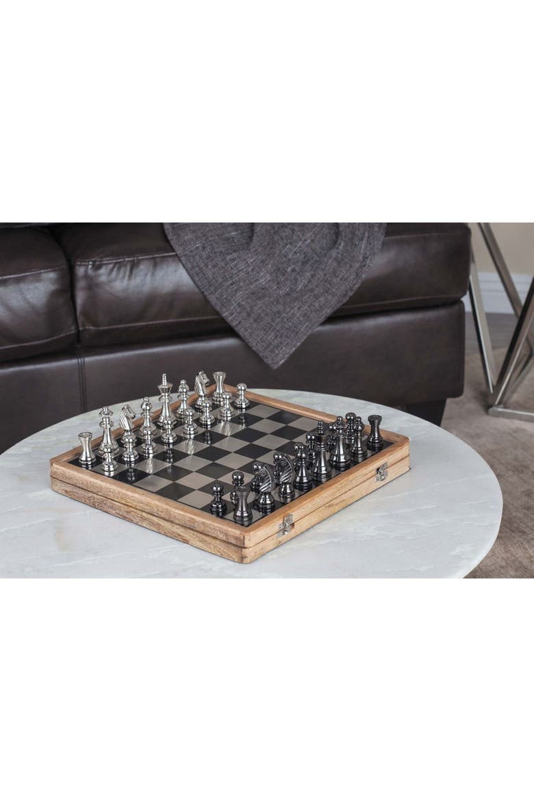 Black Aluminum Traditional Chess Game Set, Alternate, color, BROWN