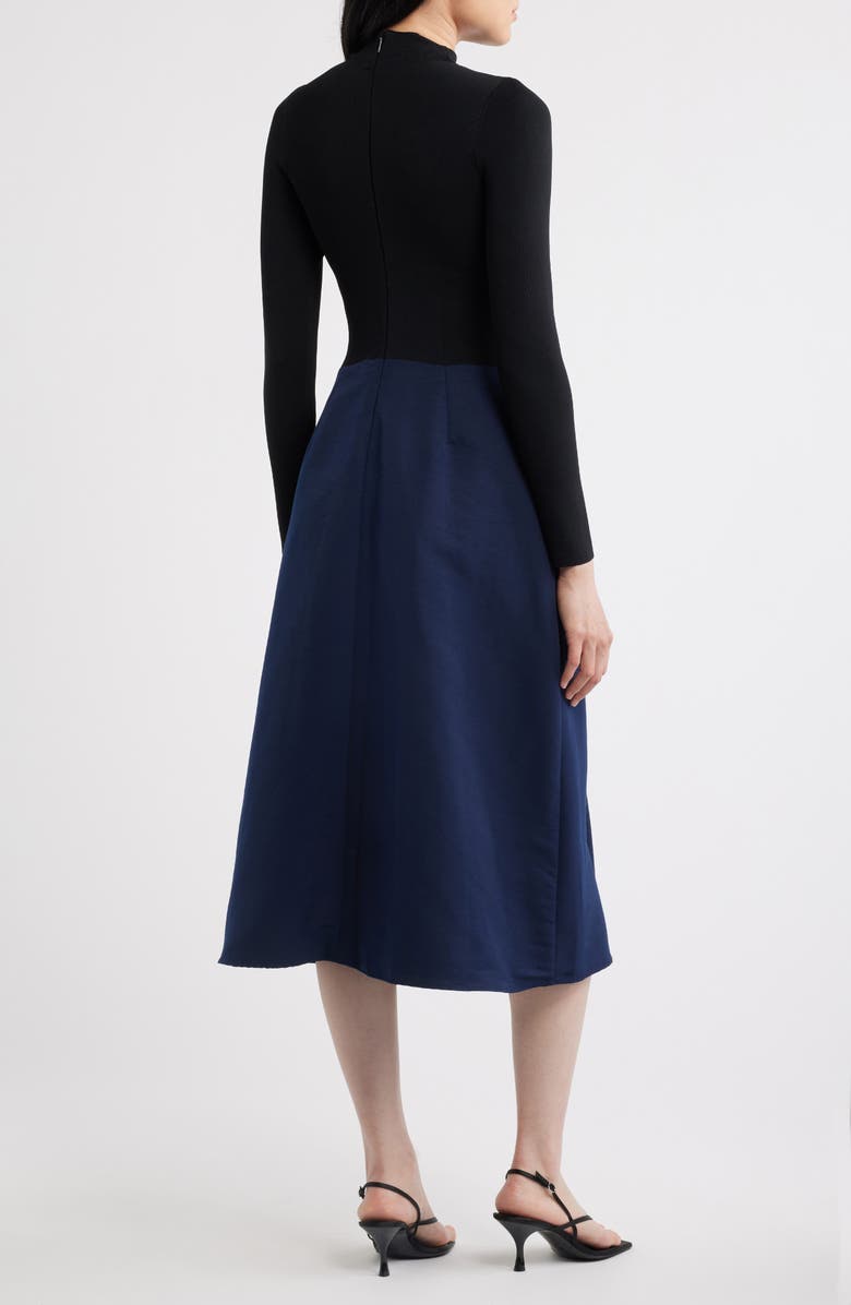 Ted Baker London Chira Long Sleeve Mixed Media Dress, Alternate, color, Black/ Blue