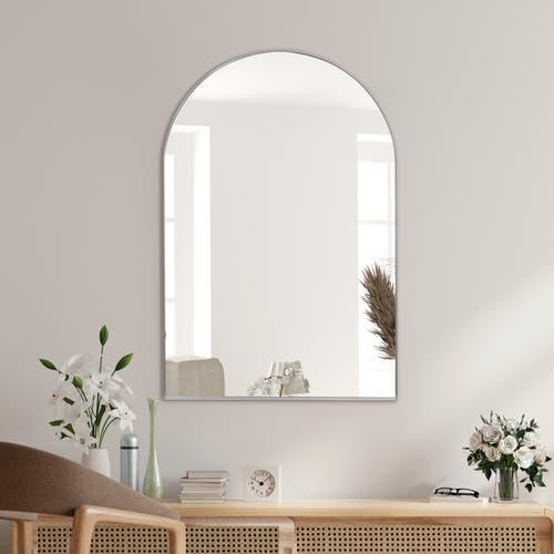 Jonathan Y Elodie Medium Arched Metal Framed Wall Mounted Mirror In Nickel