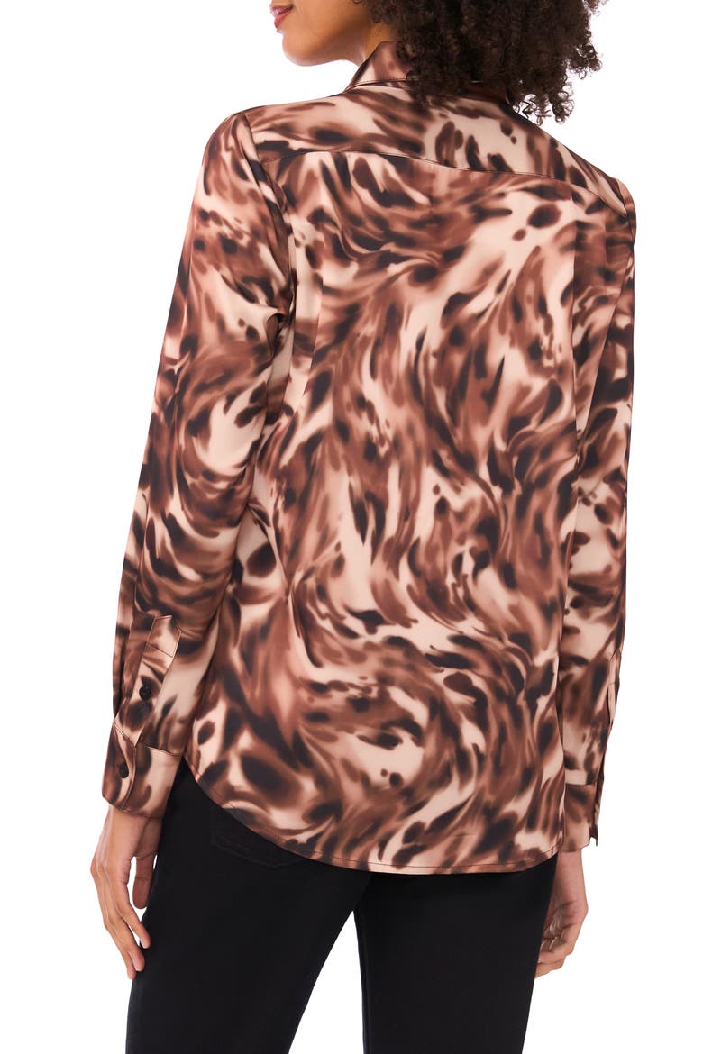 Satin Long Sleeve Button-Up Shirt, Alternate, color, TOFFEE