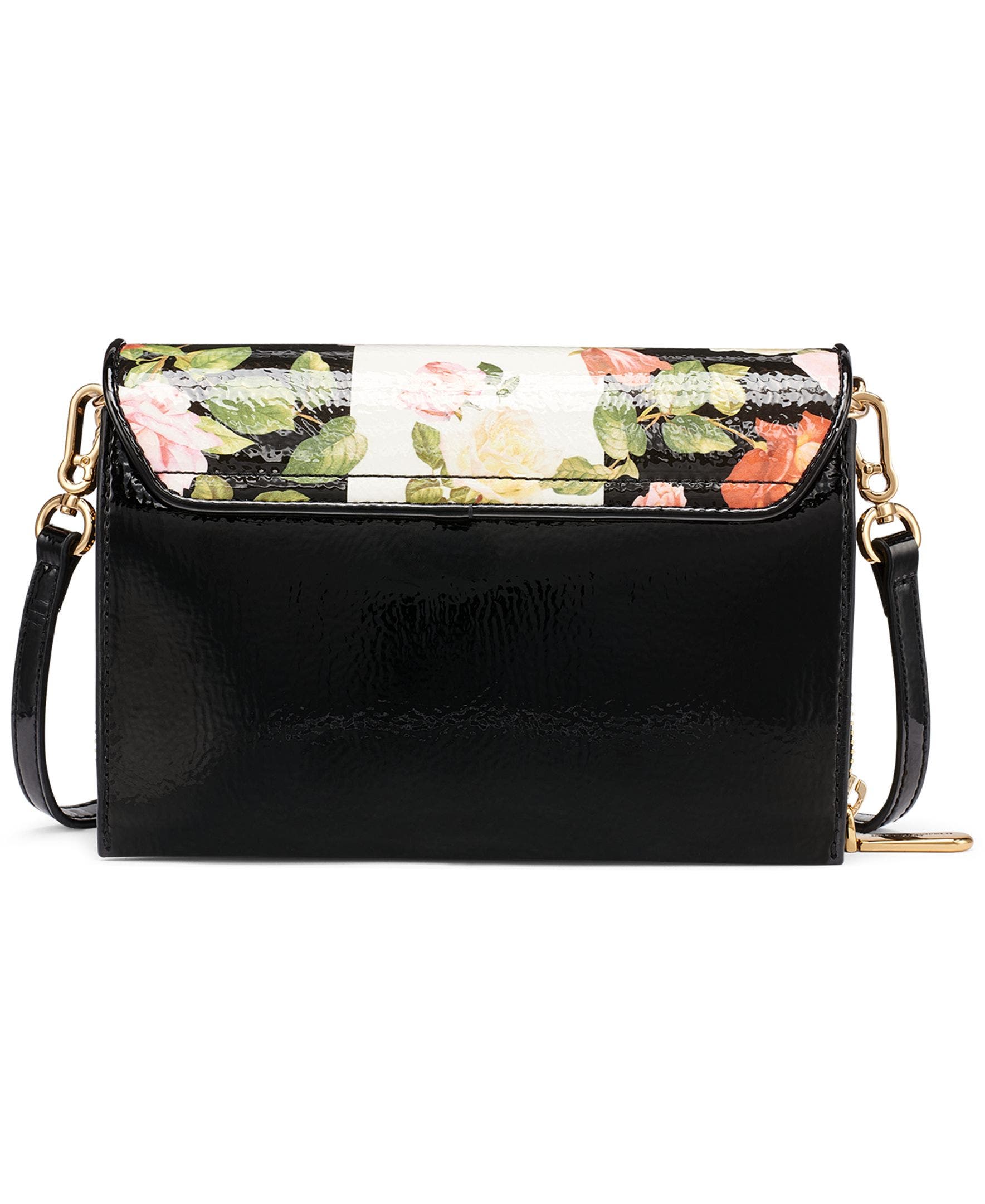 Lourdes Patent Floral Print Crossbody, Alternate, color, Black Floral