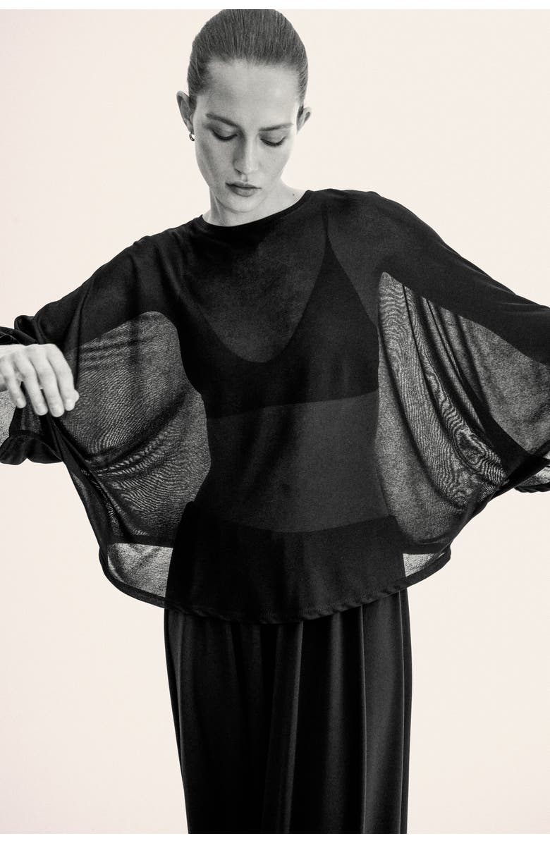 H&M Batwing-sleeved Jersey Top, Alternate, color, Black