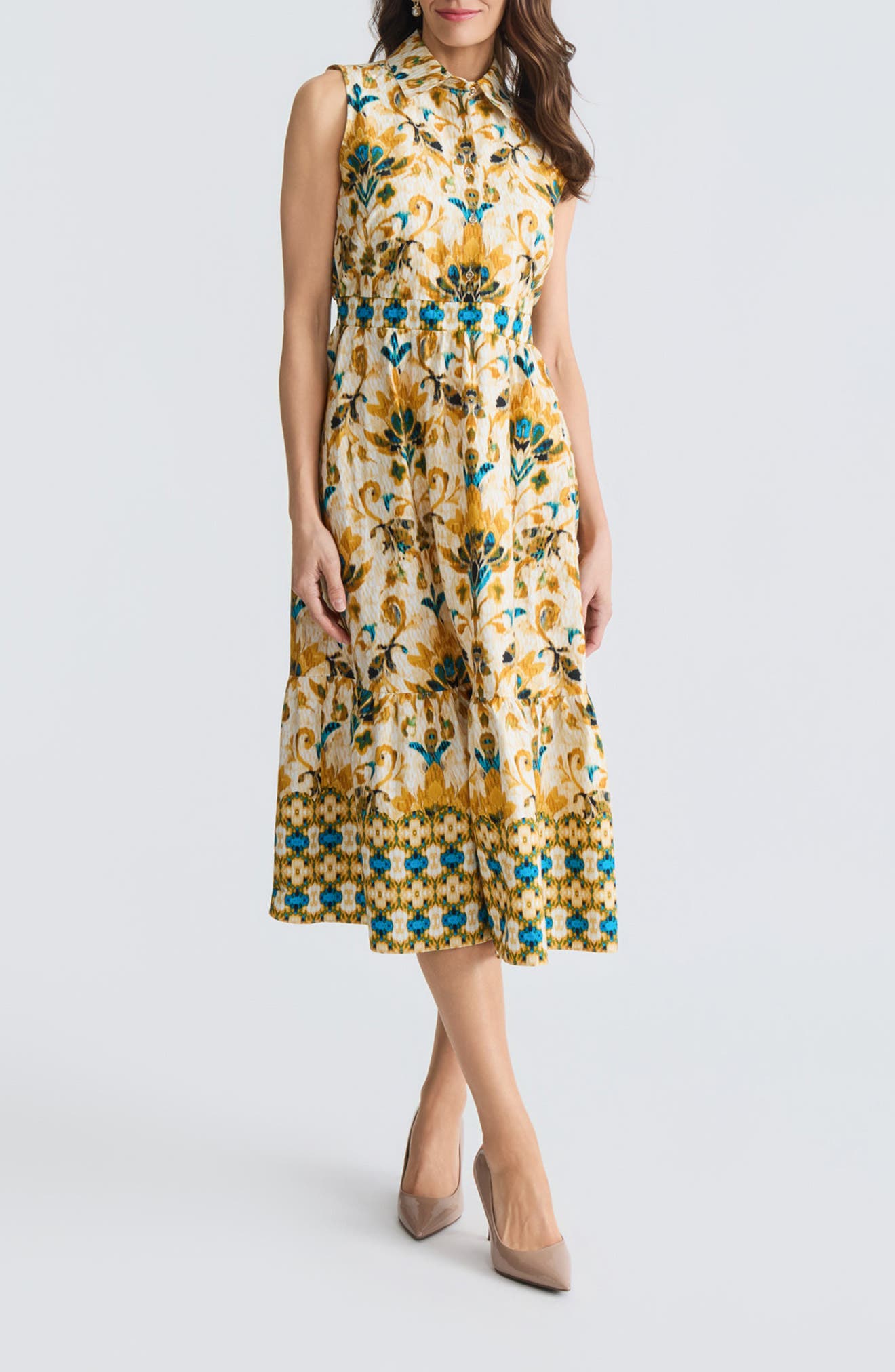 Border Print Midi Shirdress