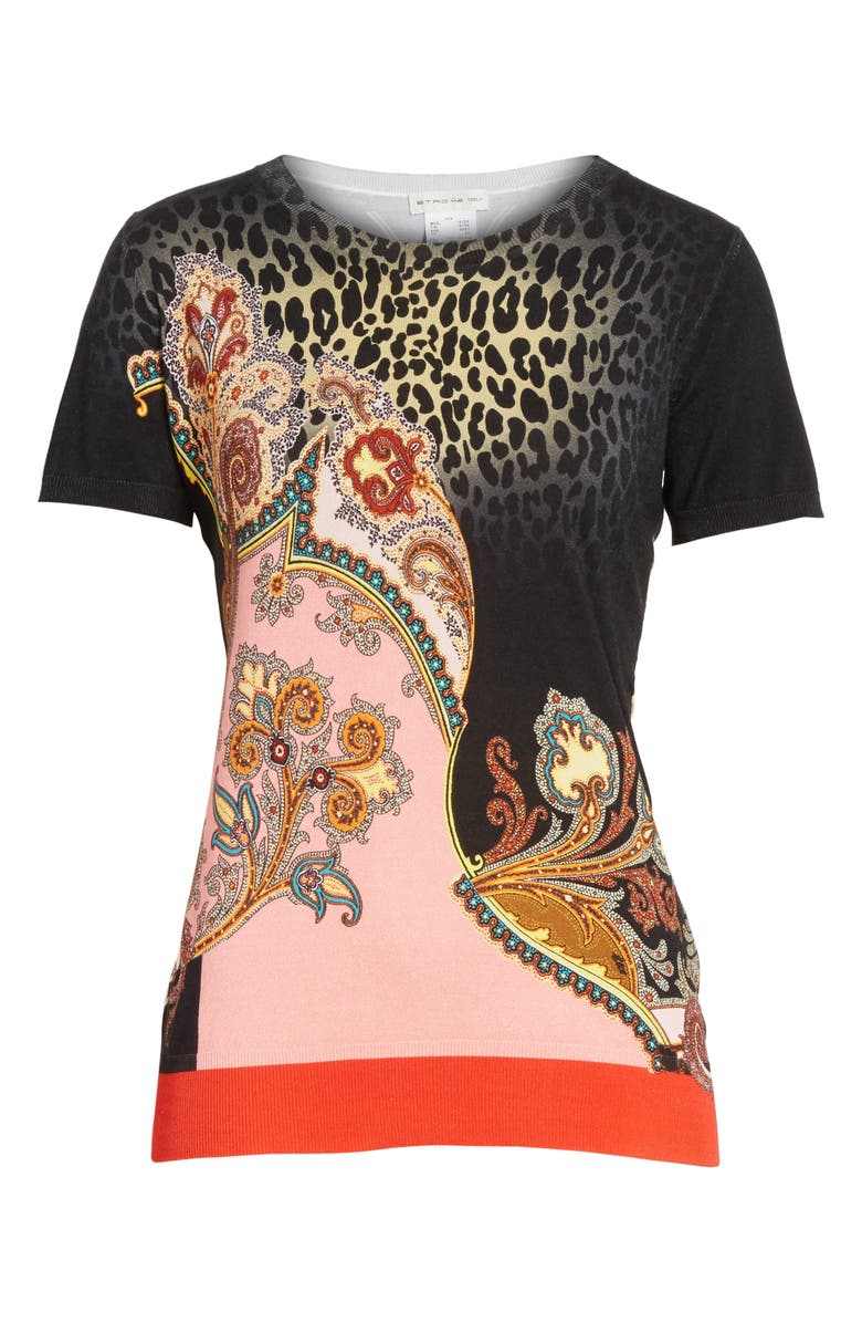 Etro Leopard Paisley Print Stretch Silk Sweater, Alternate, color,