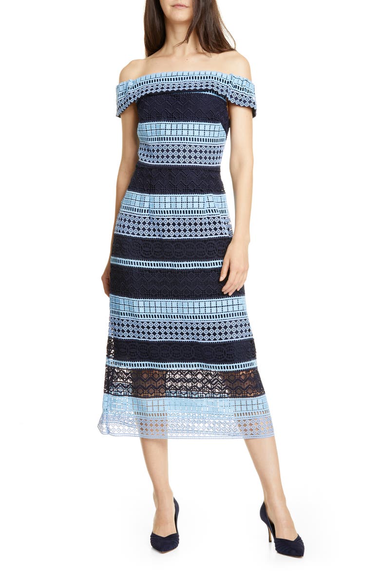 Off-the-Shoulder Lace Dress, Main, color, BRIGHT BLUE
