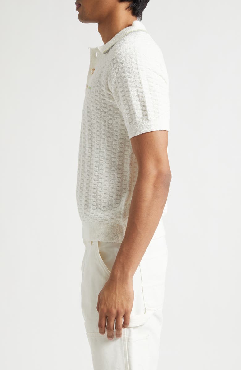 Casablanca Tennis Logo Embroidered Bouclé Polo, Alternate, color, White