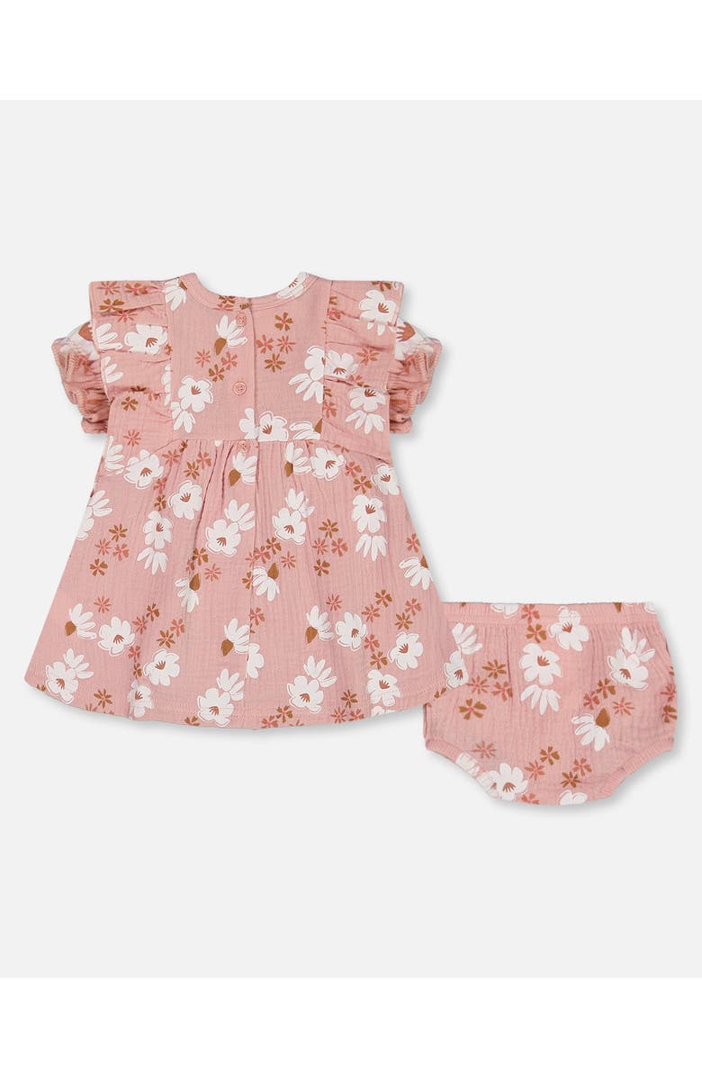 Deux par Deux Baby Girl's Printed Muslin Dress And Bloomer Set Pink And White Flowers, Alternate, color, Pink And White Flowers