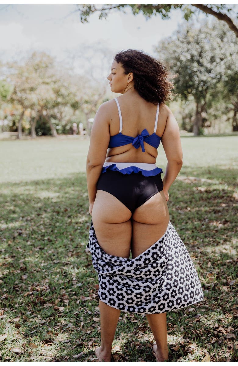 Mary Mercedes Mitchy One Piece Swimsuit With Ruffle Waist, Alternate, color, White/Black/Royal Blue