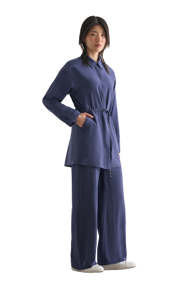 Mizalle Light Weight Cinch Waist Tunic, Alternate, color, Indigo