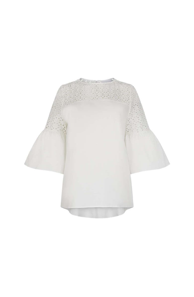 Anne Fontaine Women's  Piper White Top With Sheer Mesh Sleeves, Main, color, White