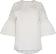 Anne Fontaine Women's  Piper White Top With Sheer Mesh Sleeves