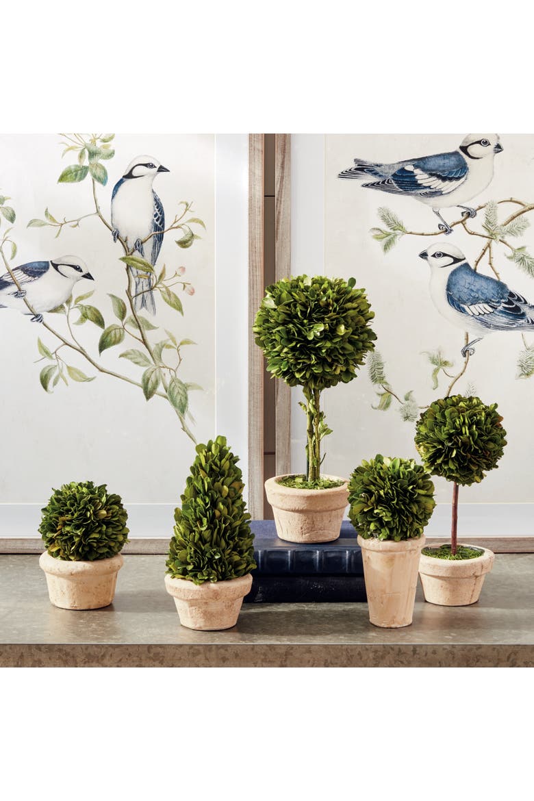 Boxwood Topiaries Faux (Fake) In Pots Set of 5, Alternate, color, Green