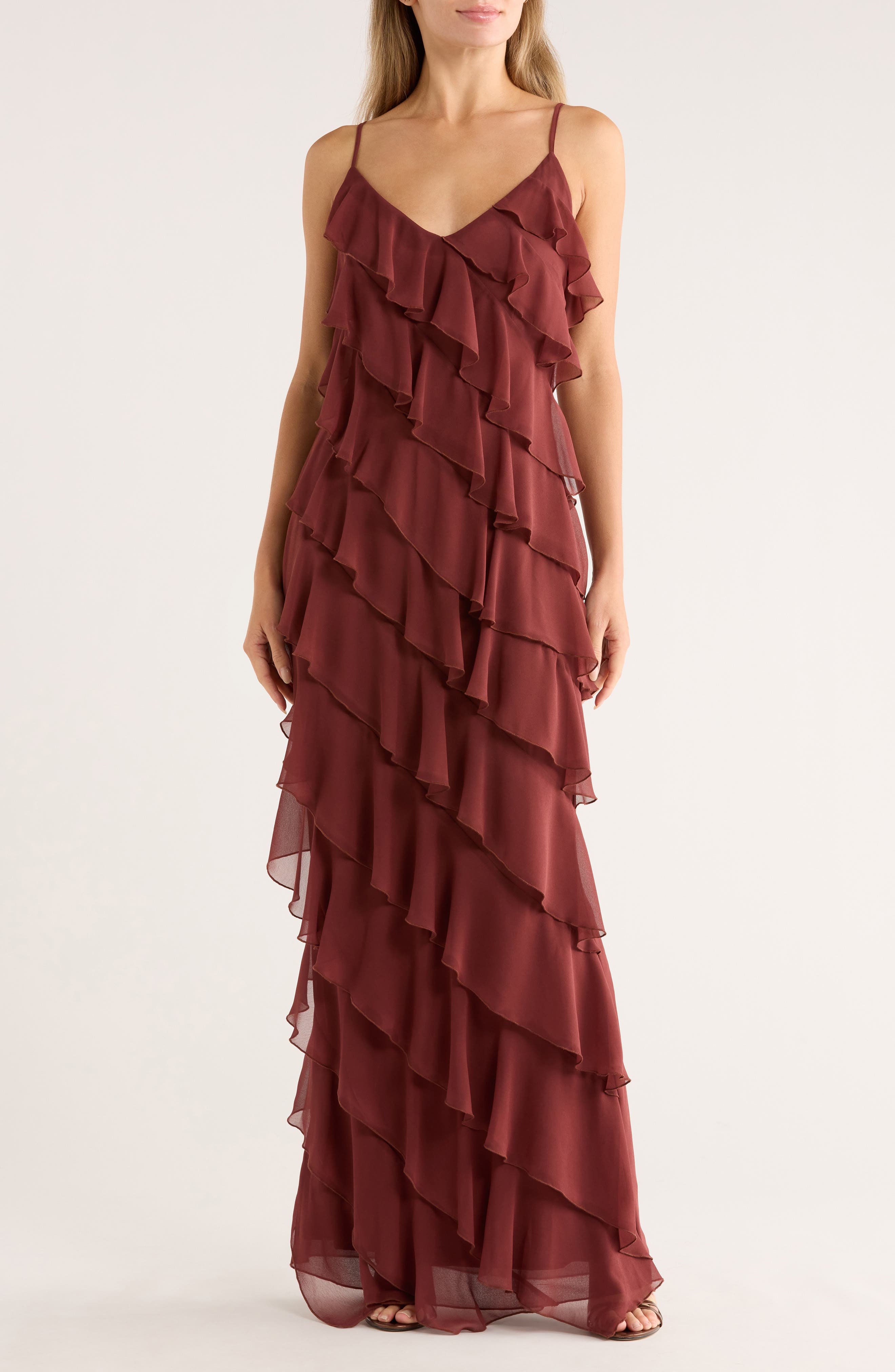 AREA STARS Riza Ruffle Chiffon Maxi Dress
