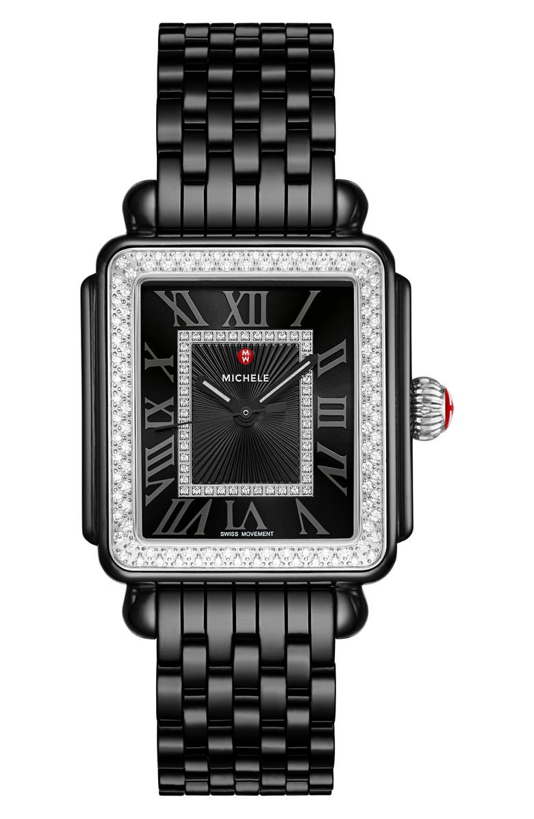 MICHELE Deco Noir Madison Ceramic Watch Head & Bracelet, 33mm, Main, color, 