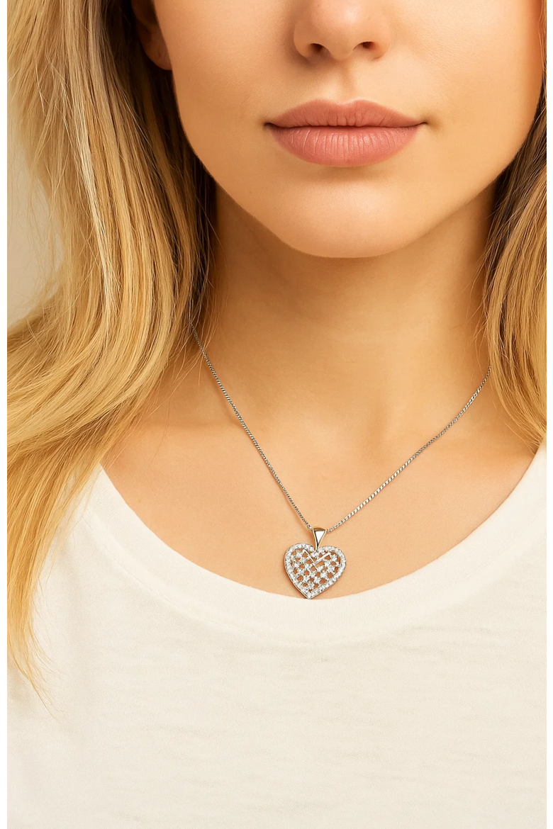 Crystal Heart Necklace, Alternate, color, Silver