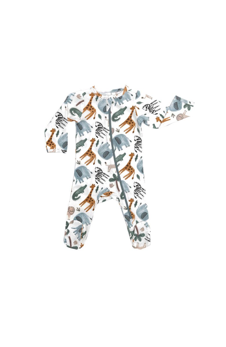 Norani Organic Cotton Zip Footie in Space Bears, Main, color, Safari Animals