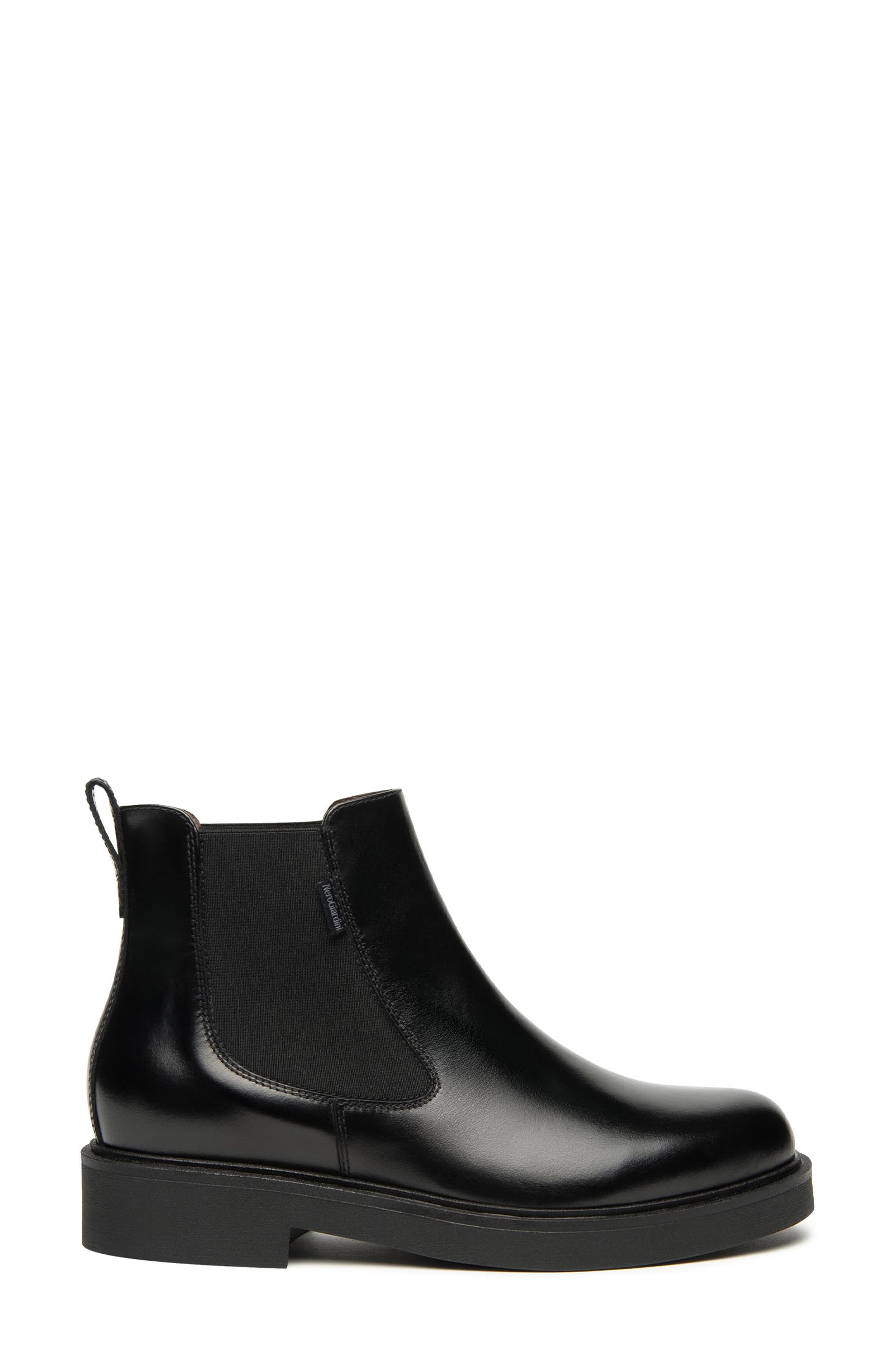 Leather Chelsea Bootie, Alternate, color, BLACK