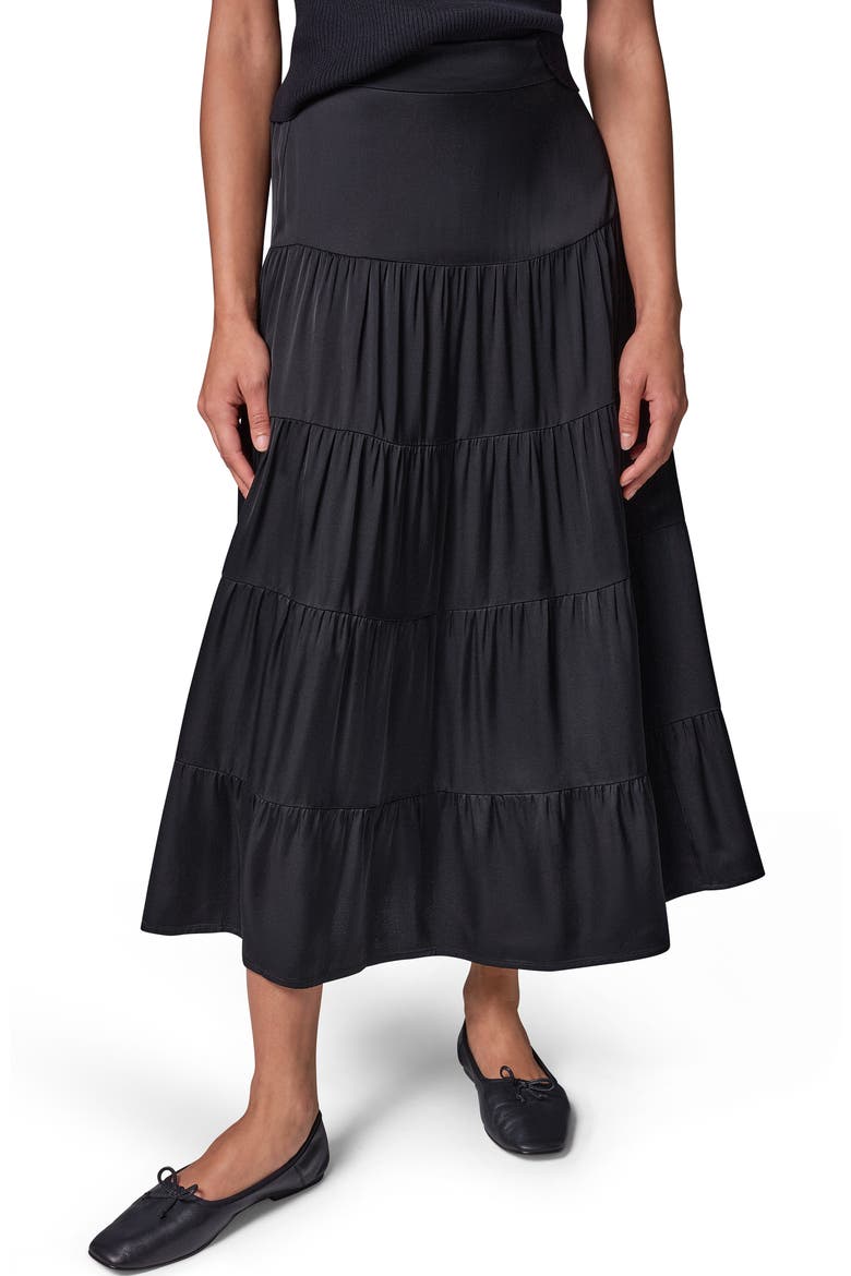 Satin Tiered Midi Skirt, Main, color, BLACK